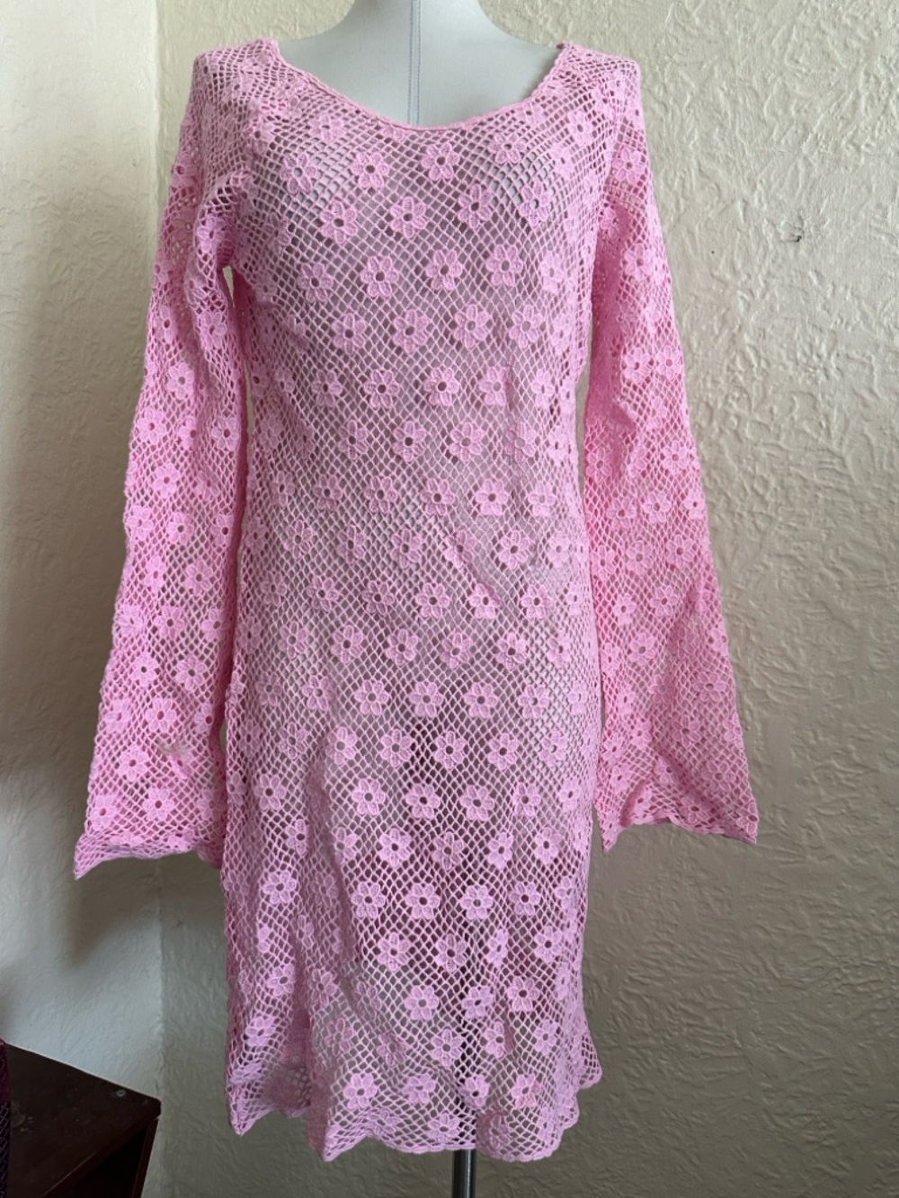Mango Floral Crochet Dress Pastel Pink NWT 10 - Picture 3 of 10